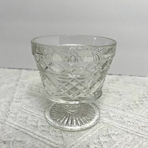 Vintage Glass Sorbet Style Crosshatch Pattern Footed Cup